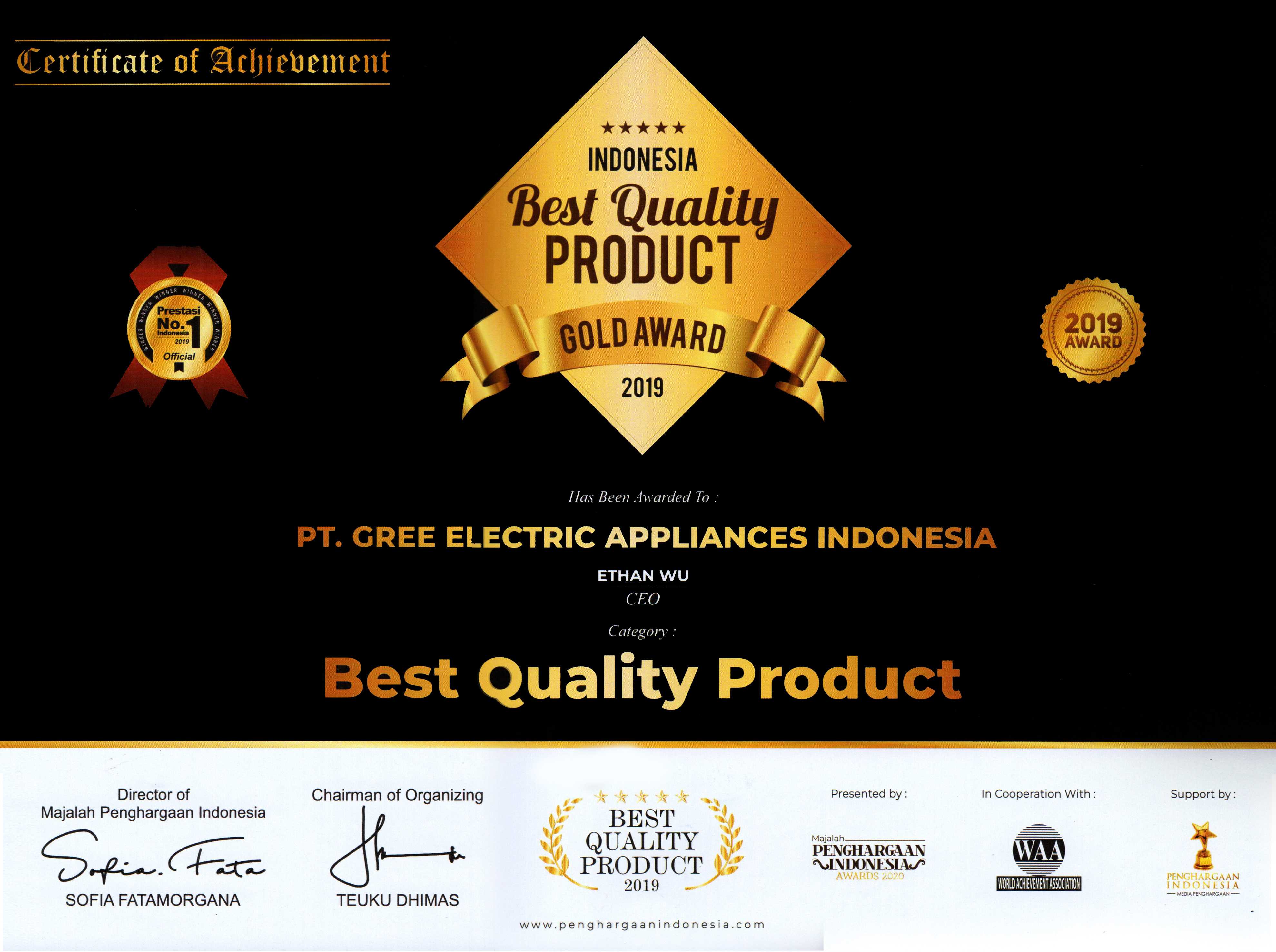 Sertifikat Penghargaan Gree Indonesia ke-5