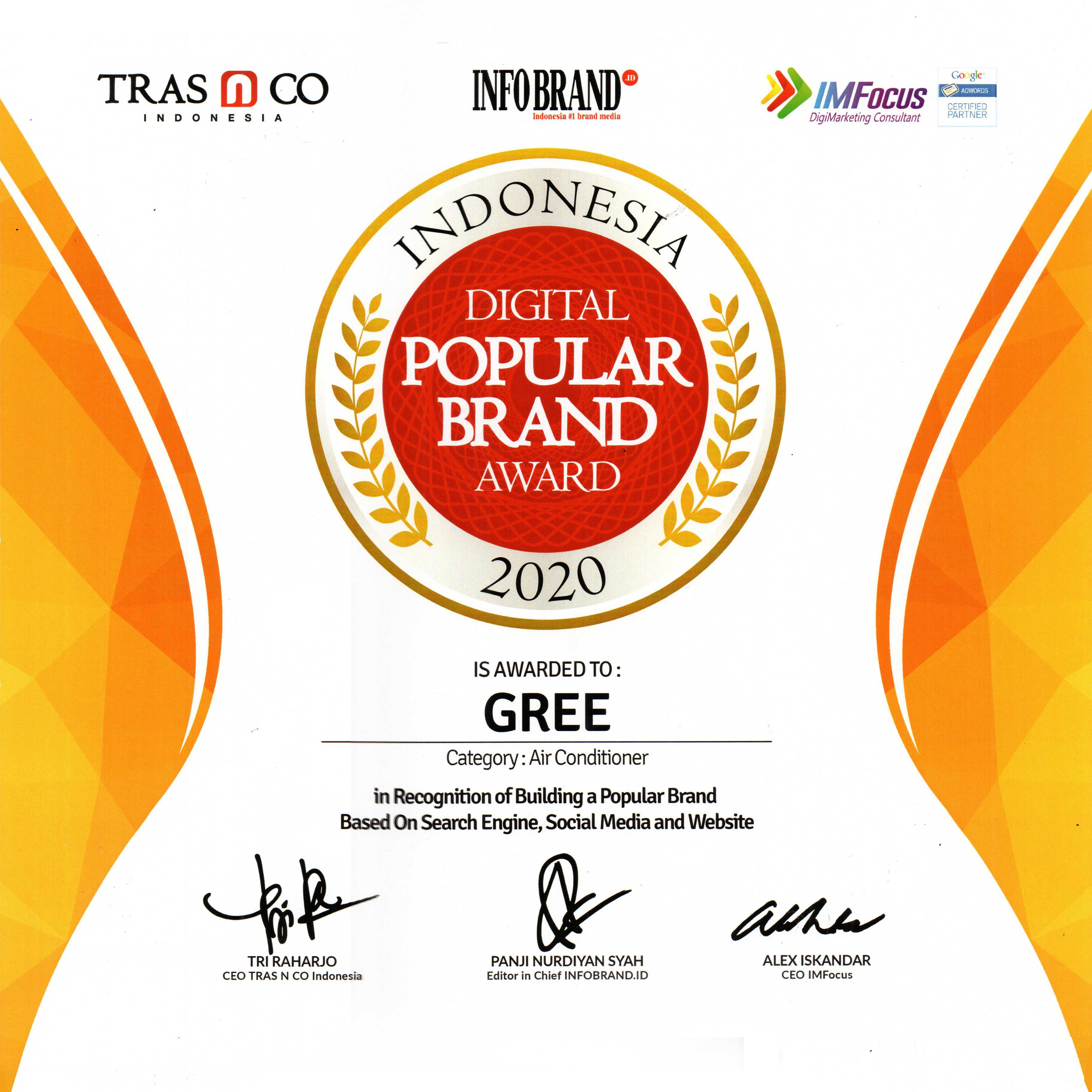 Sertifikat Penghargaan Gree Indonesia ke-6