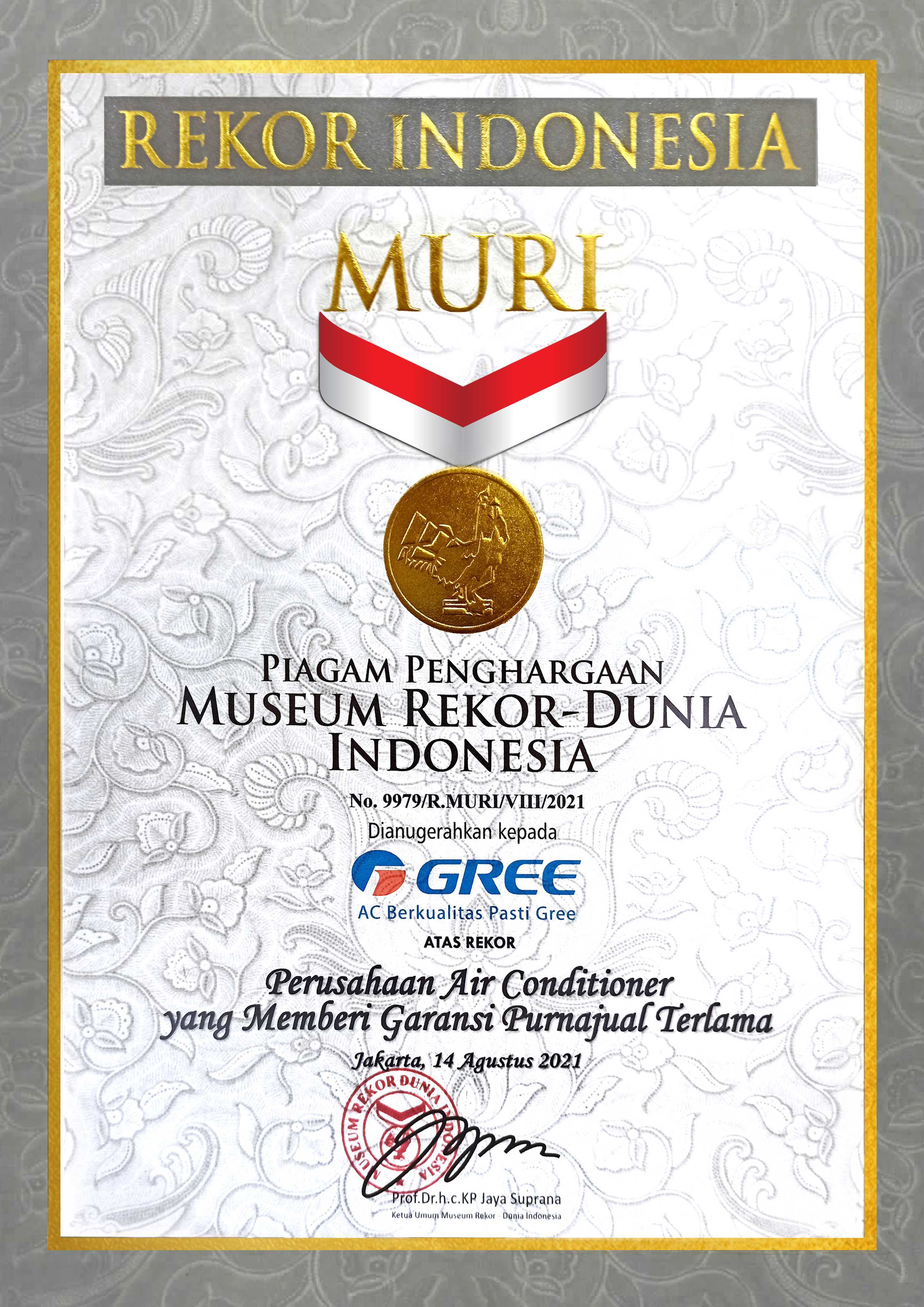 Sertifikat Penghargaan Gree Indonesia ke-10