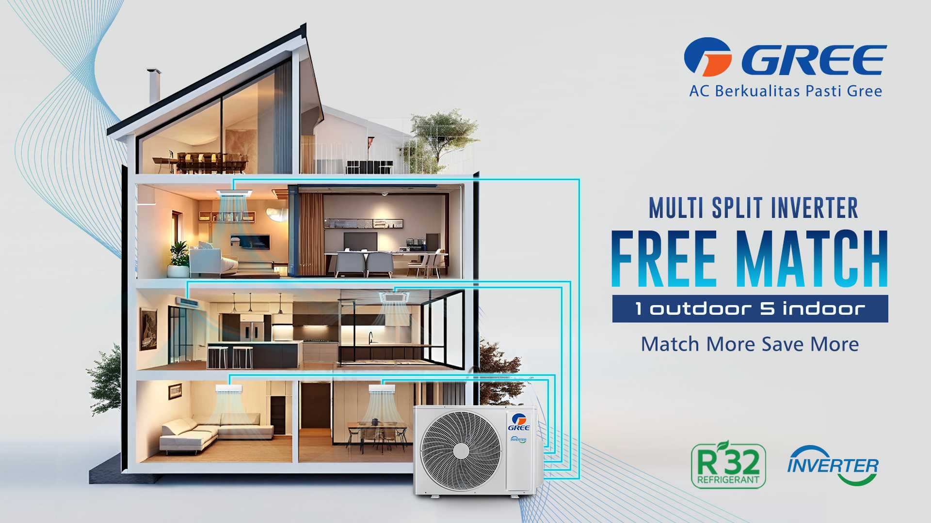 GREE FREE MATCH, AC 1 OUTDOOR UNTUK BANYAK RUANGAN
